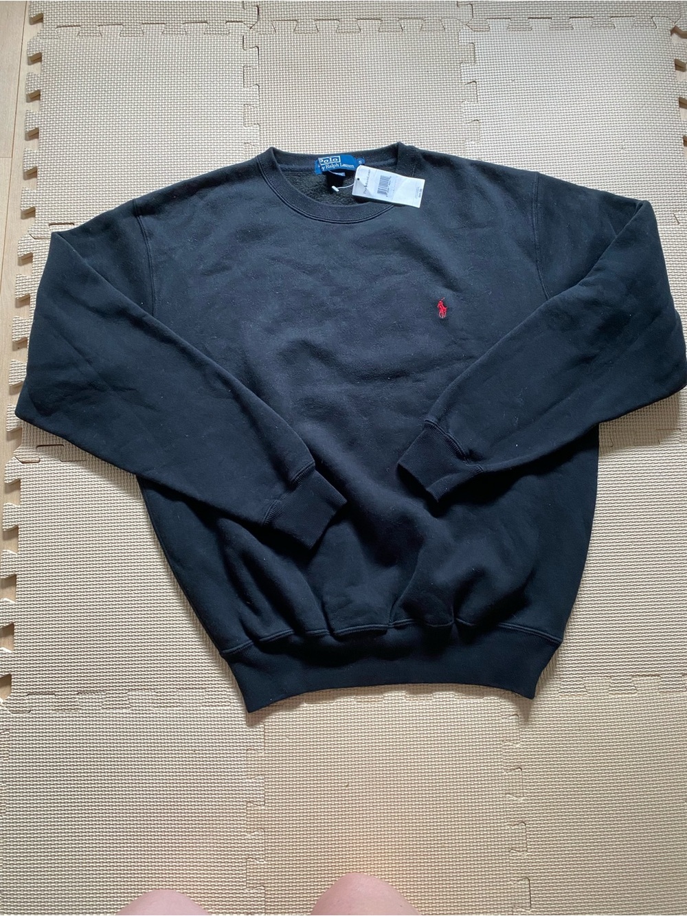 Polo Ralph Lauren Black Crewneck Sweater Red Pony Size Small S Preppy Knit